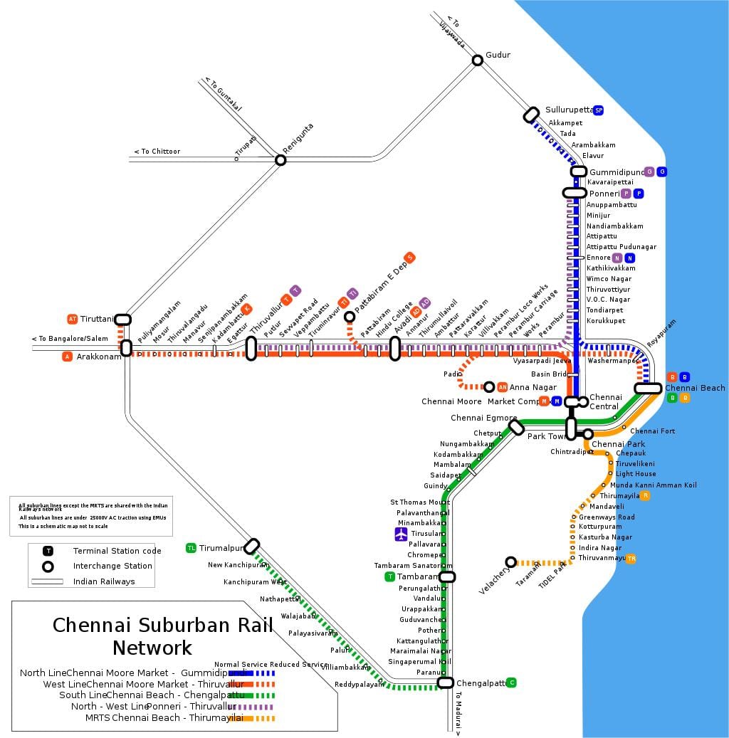 Chennai úthverfum járnbraut kort