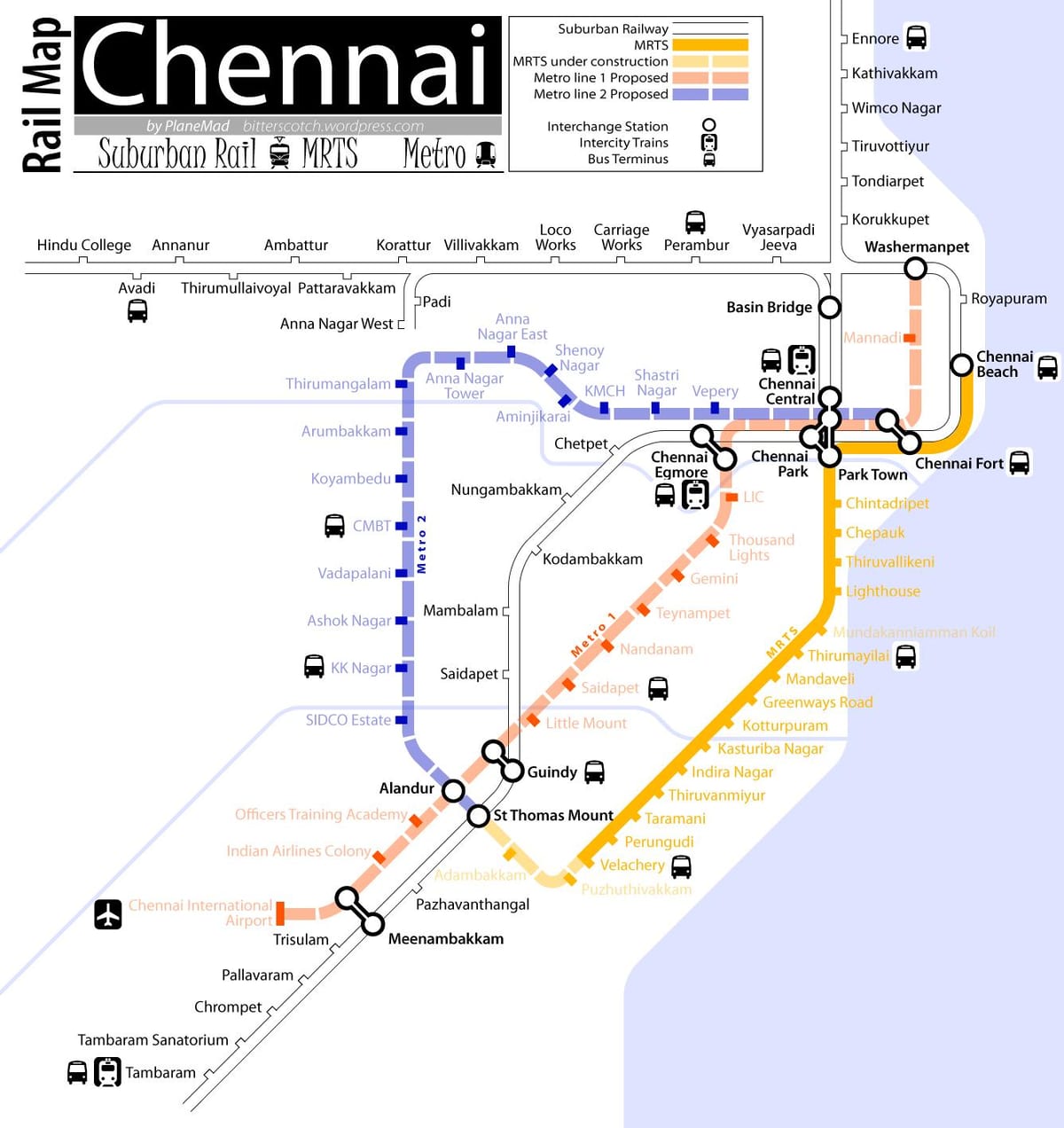 metro járnbrautum Chennai leið kort