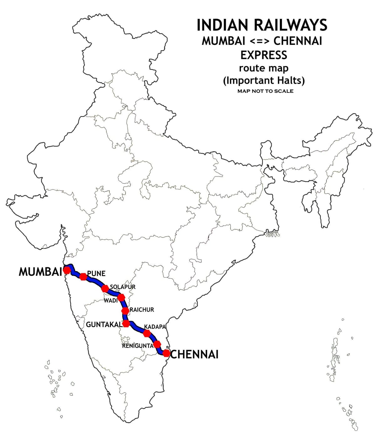 Mumbai að Chennai lest leið kort