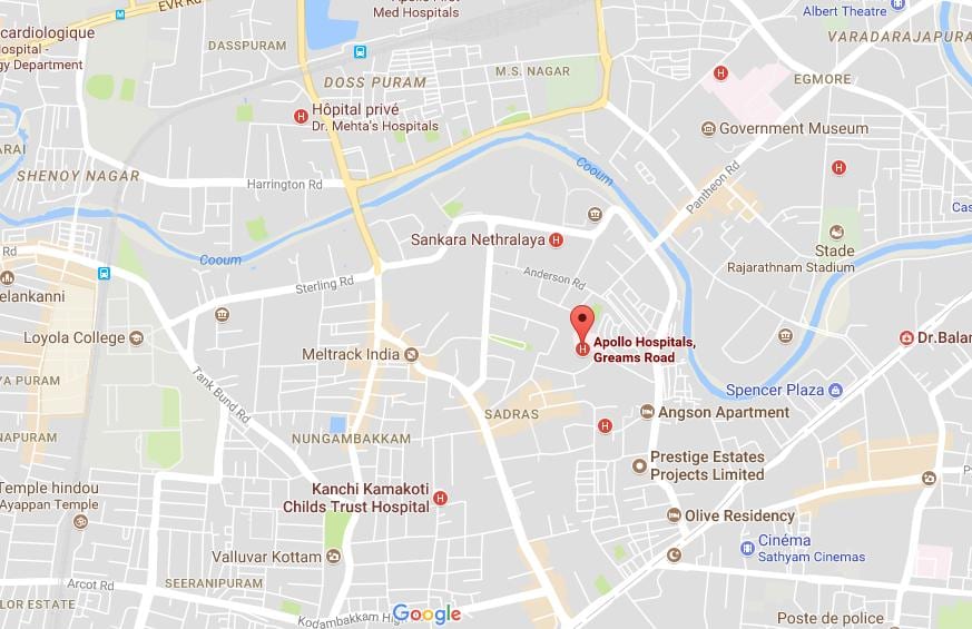 Apollo sjúkrahús Chennai Greams vegakort